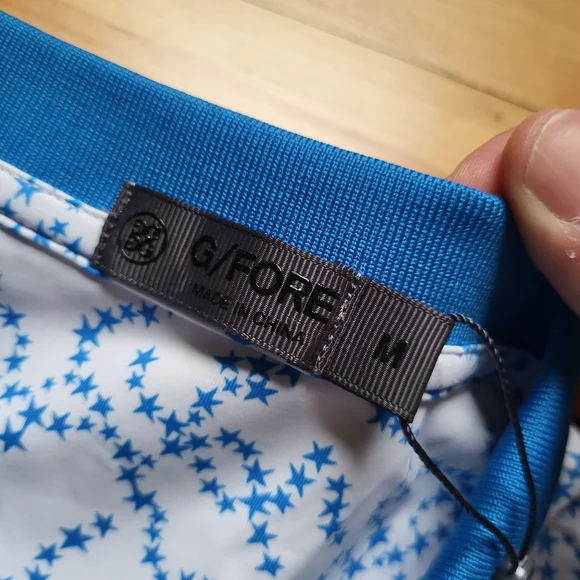 New G Fore Polo Shirt Mens Medium Blue Geometric Performance Stretch Preppy USA - Picture 6 of 11